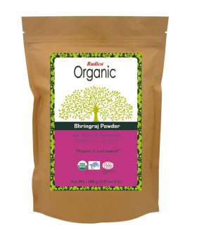 RADICO ORGANIC BHRINGRAJ 100% Natuurlijke BIO Organic Anti-Haaruitval, Haargroei, Care, Volume, Voedende Poeder 100g